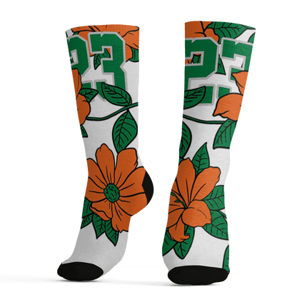 AJ 5 MAM Hurricanes Socks Match 23 Floral 3D All-Over Print Flower - NastyJamz