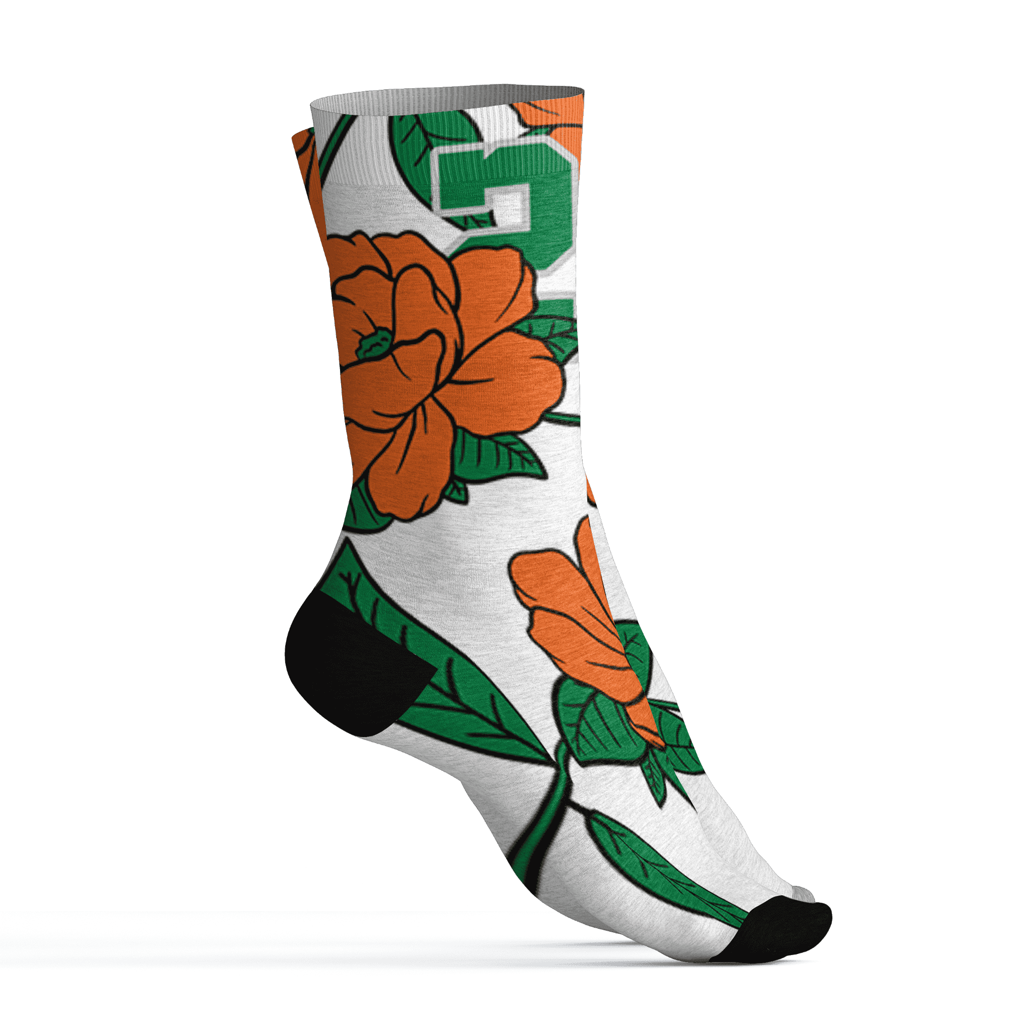 AJ 5 MAM Hurricanes Socks Match 23 Floral 3D All-Over Print Flower - NastyJamz