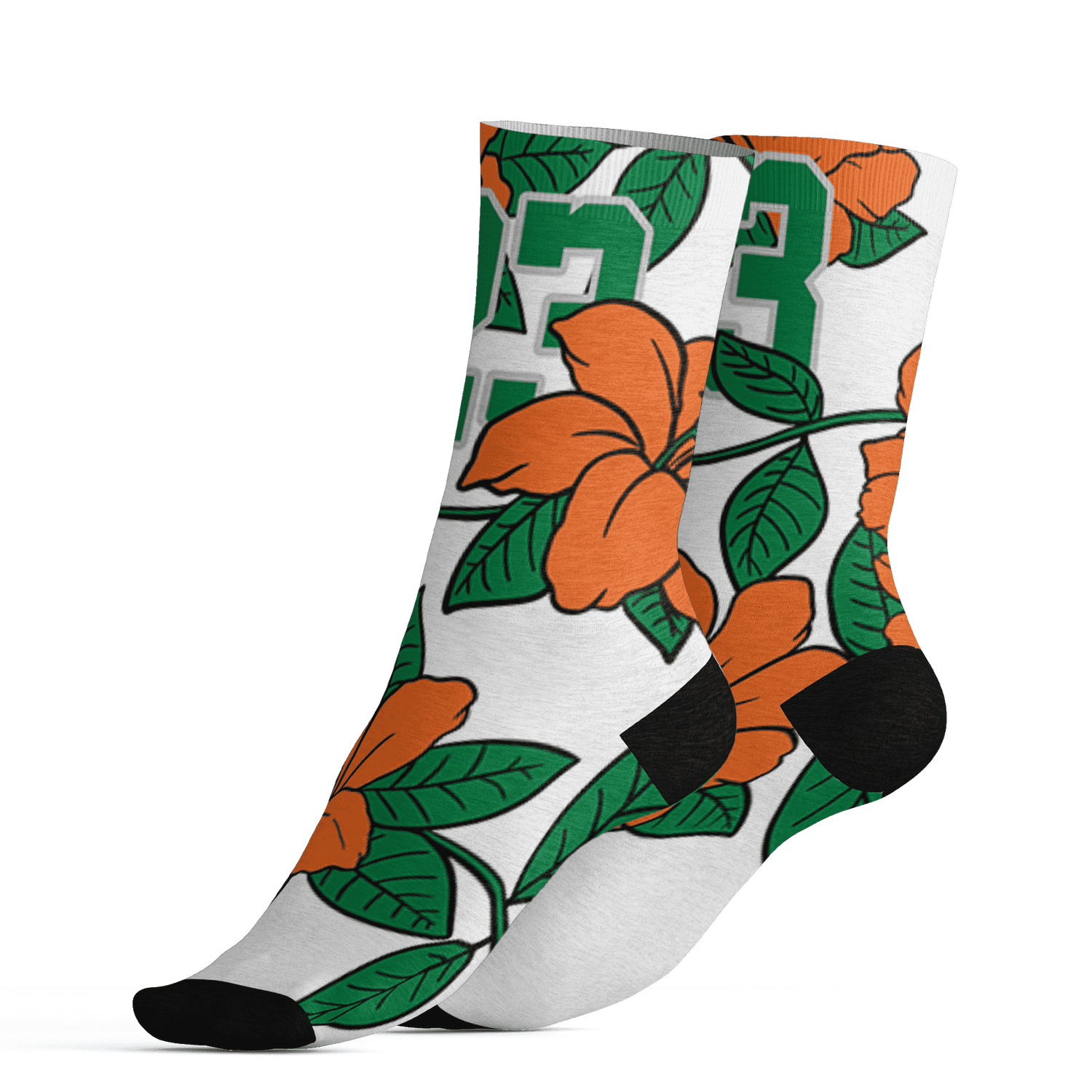 AJ 5 MAM Hurricanes Socks Match 23 Floral 3D All-Over Print Flower - NastyJamz