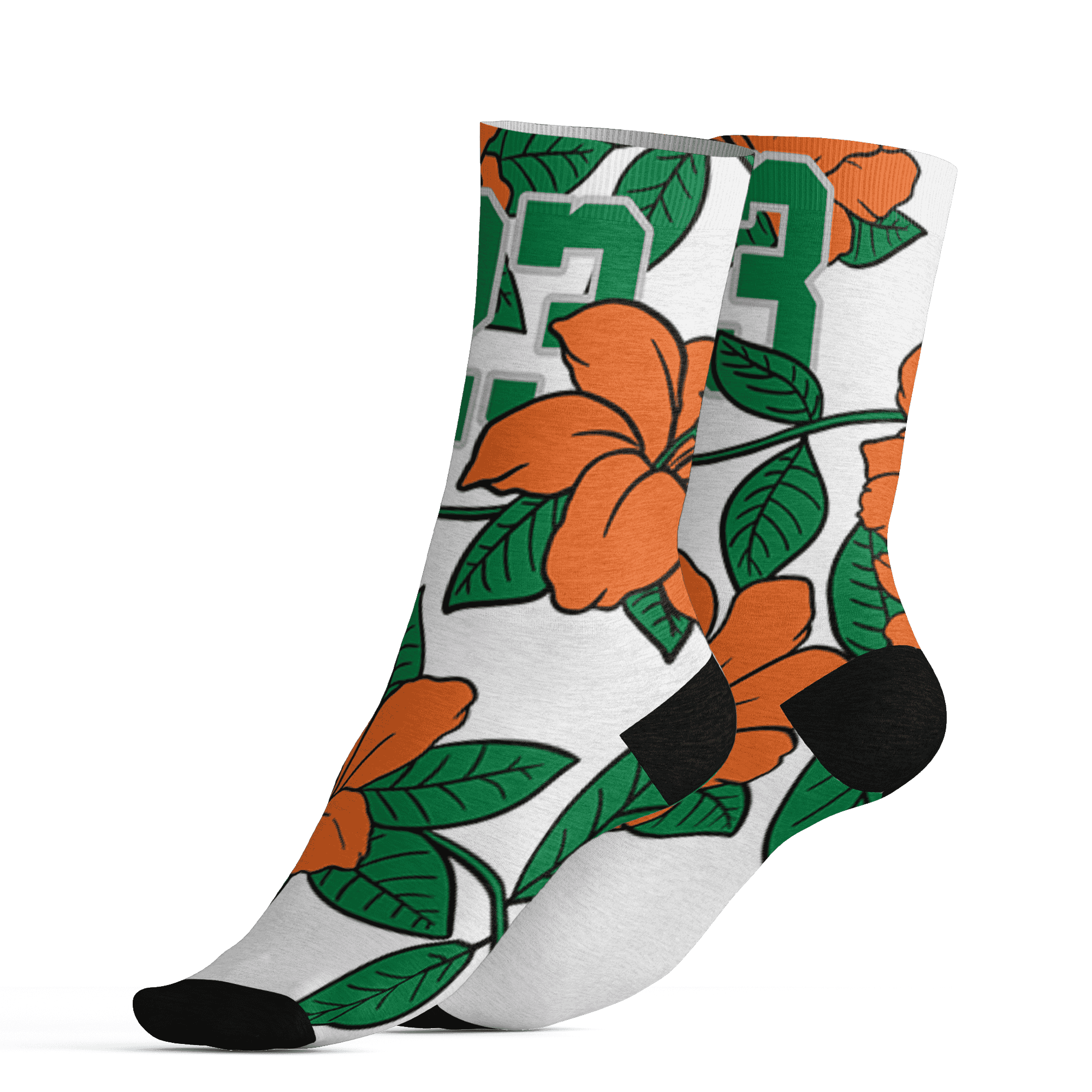 AJ 5 MAM Hurricanes Socks Match 23 Floral 3D All-Over Print Flower - NastyJamz