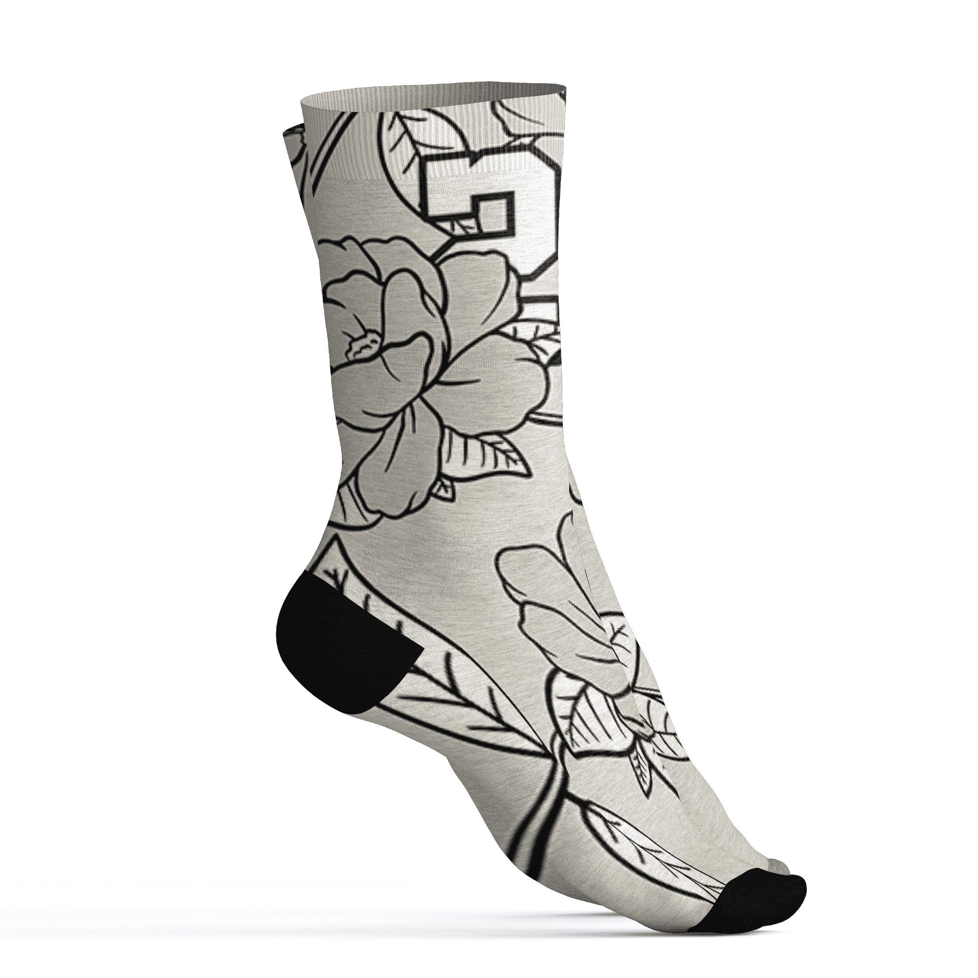 AJ 5 SE Sail Socks Match 23 Floral 3D All-Over Print Flower - NastyJamz