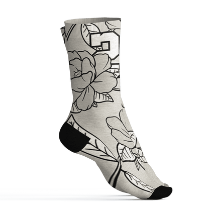 AJ 5 SE Sail Socks Match 23 Floral 3D All-Over Print Flower - NastyJamz