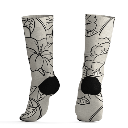 AJ 5 SE Sail Socks Match 23 Floral 3D All-Over Print Flower - NastyJamz