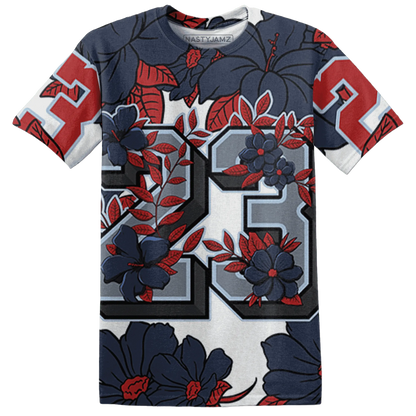 White-Navy-6s-T-Shirt-Match-23-Floral-3D-Flower