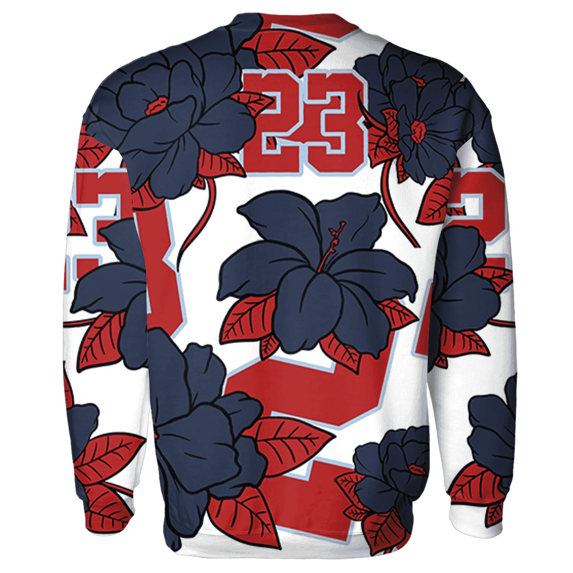 White-Navy-6s-Sweatshirt-Match-23-Floral-3D-Flower