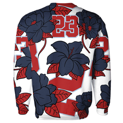 White-Navy-6s-Sweatshirt-Match-23-Floral-3D-Flower