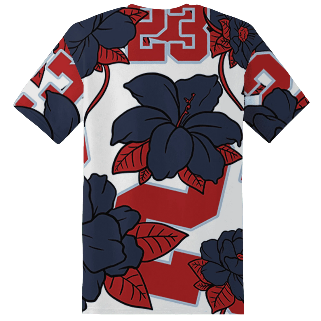 White-Navy-6s-T-Shirt-Match-23-Floral-3D-Flower