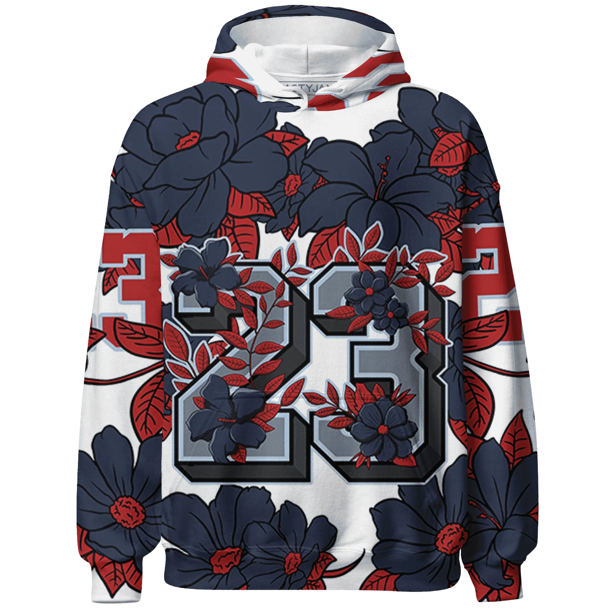 White-Navy-6s-Hoodie-Match-23-Floral-3D-Flower