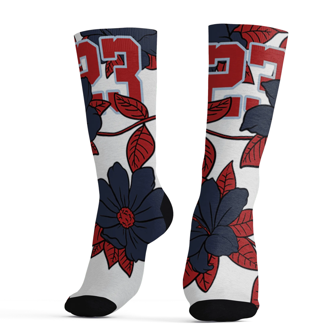 White-Navy-6s-Socks-Match-23-Floral-3D-Flower