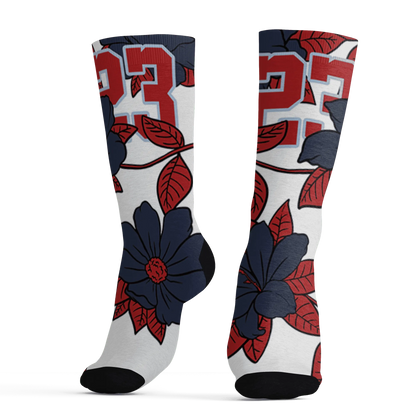 White-Navy-6s-Socks-Match-23-Floral-3D-Flower