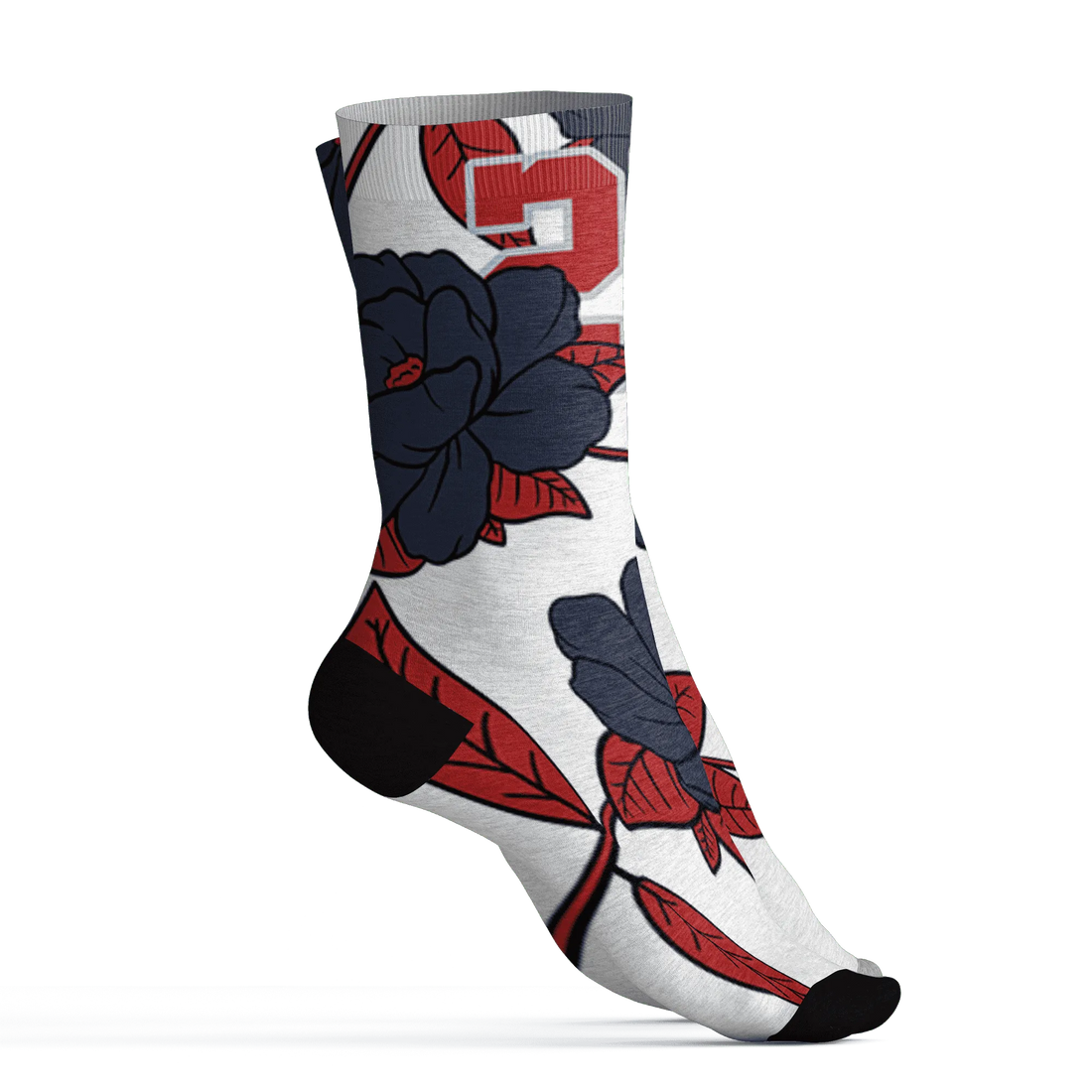White-Navy-6s-Socks-Match-23-Floral-3D-Flower