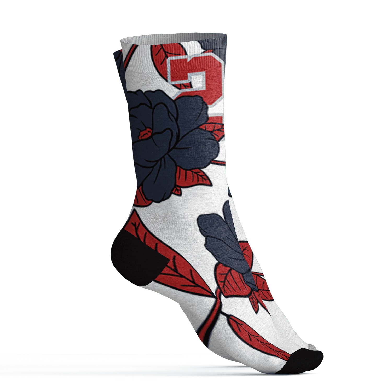 White-Navy-6s-Socks-Match-23-Floral-3D-Flower