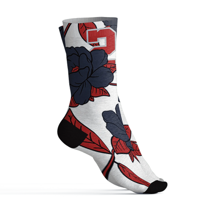 White-Navy-6s-Socks-Match-23-Floral-3D-Flower