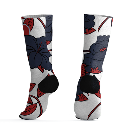 White-Navy-6s-Socks-Match-23-Floral-3D-Flower
