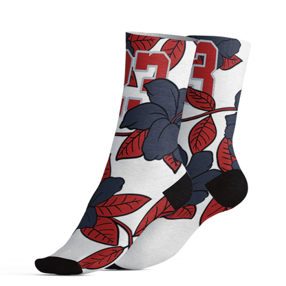 White-Navy-6s-Socks-Match-23-Floral-3D-Flower
