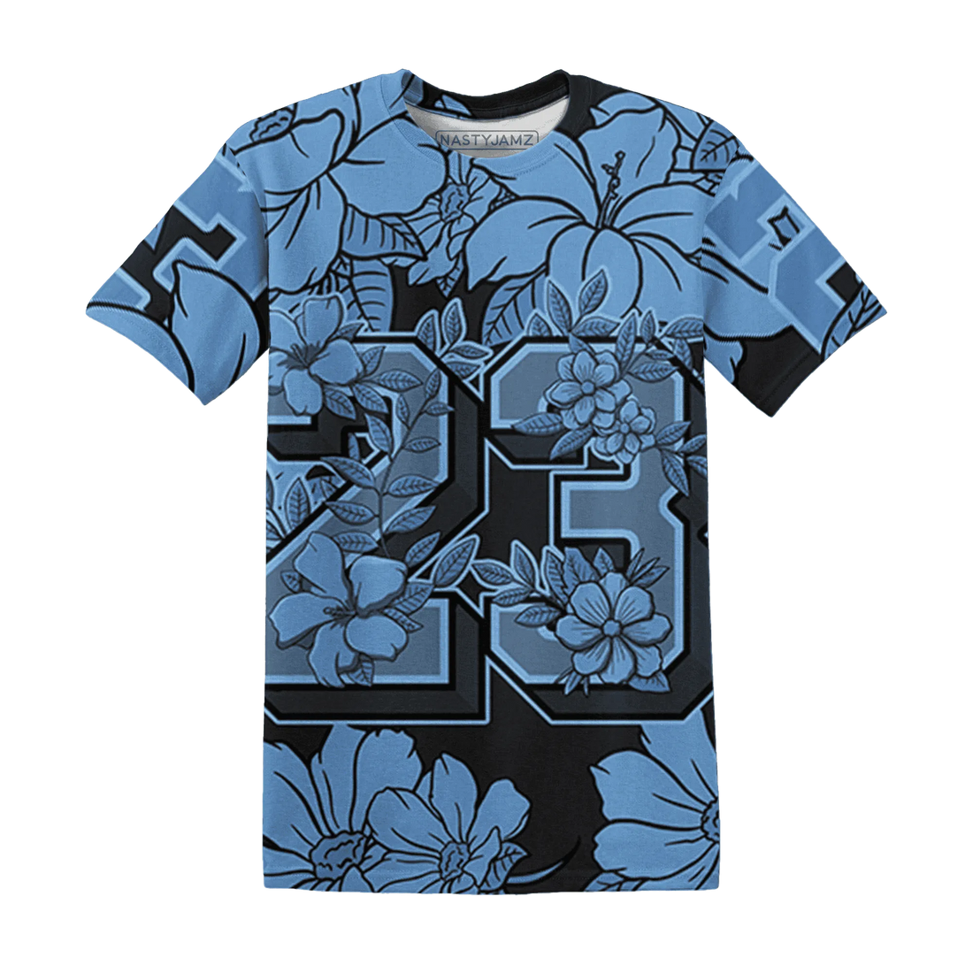 AM-Plus-Black-Univercitii-Blue-T-Shirt-Match-23-Floral-3D-Flower