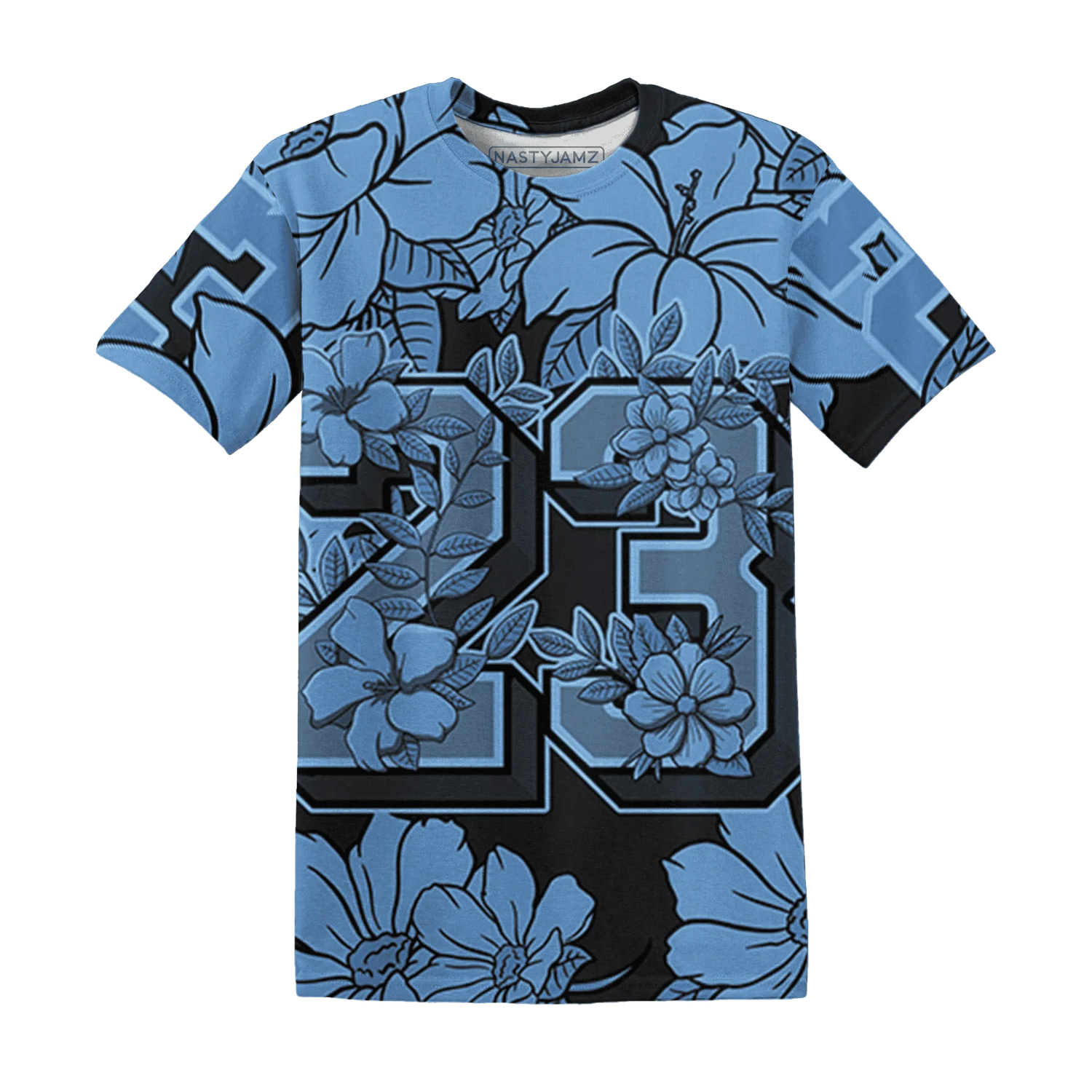 AM-Plus-Black-Univercitii-Blue-T-Shirt-Match-23-Floral-3D-Flower