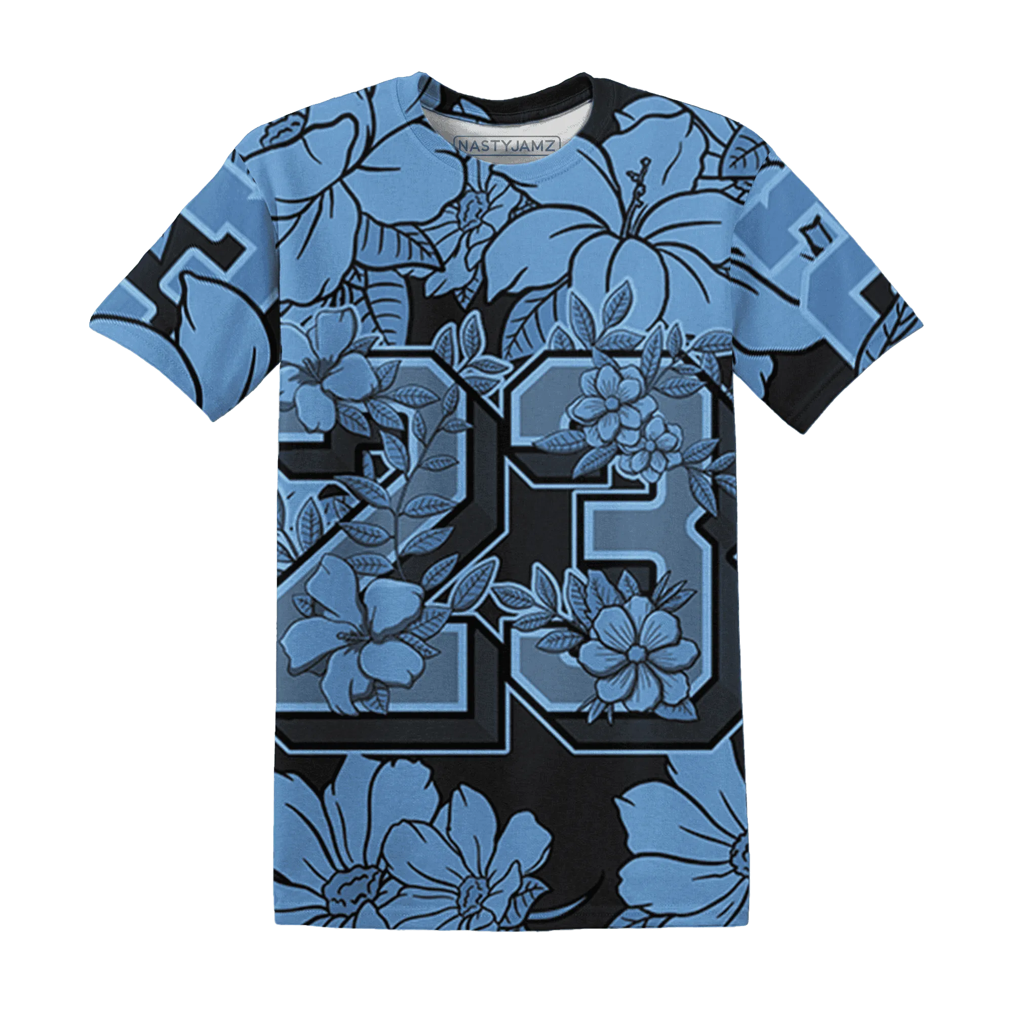 AM-Plus-Black-Univercitii-Blue-T-Shirt-Match-23-Floral-3D-Flower