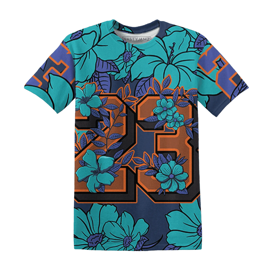 AM-Plus-Drift-Midnight-Navy-Total-Orange-Dusty-Cactus-T-Shirt-Match-23-Floral-3D-Flower
