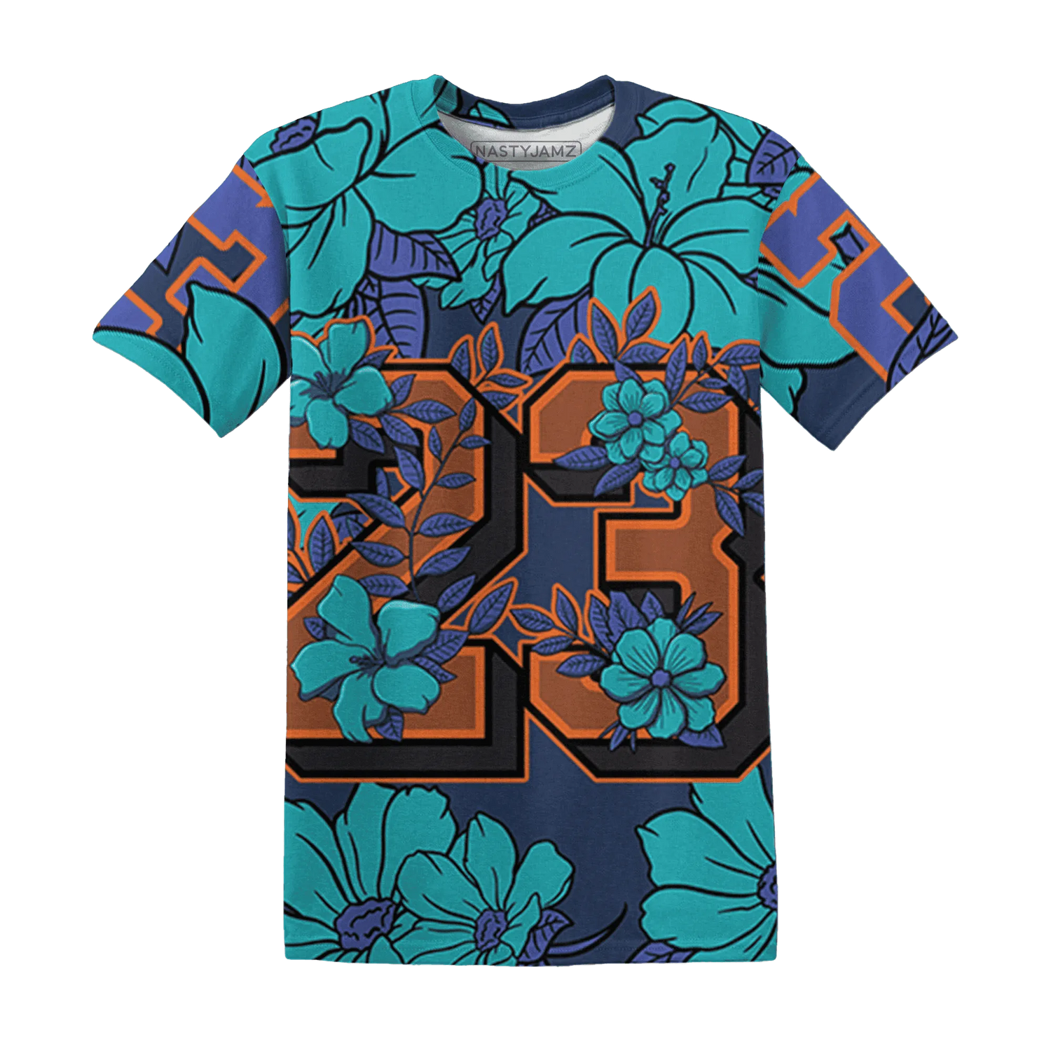 AM-Plus-Drift-Midnight-Navy-Total-Orange-Dusty-Cactus-T-Shirt-Match-23-Floral-3D-Flower
