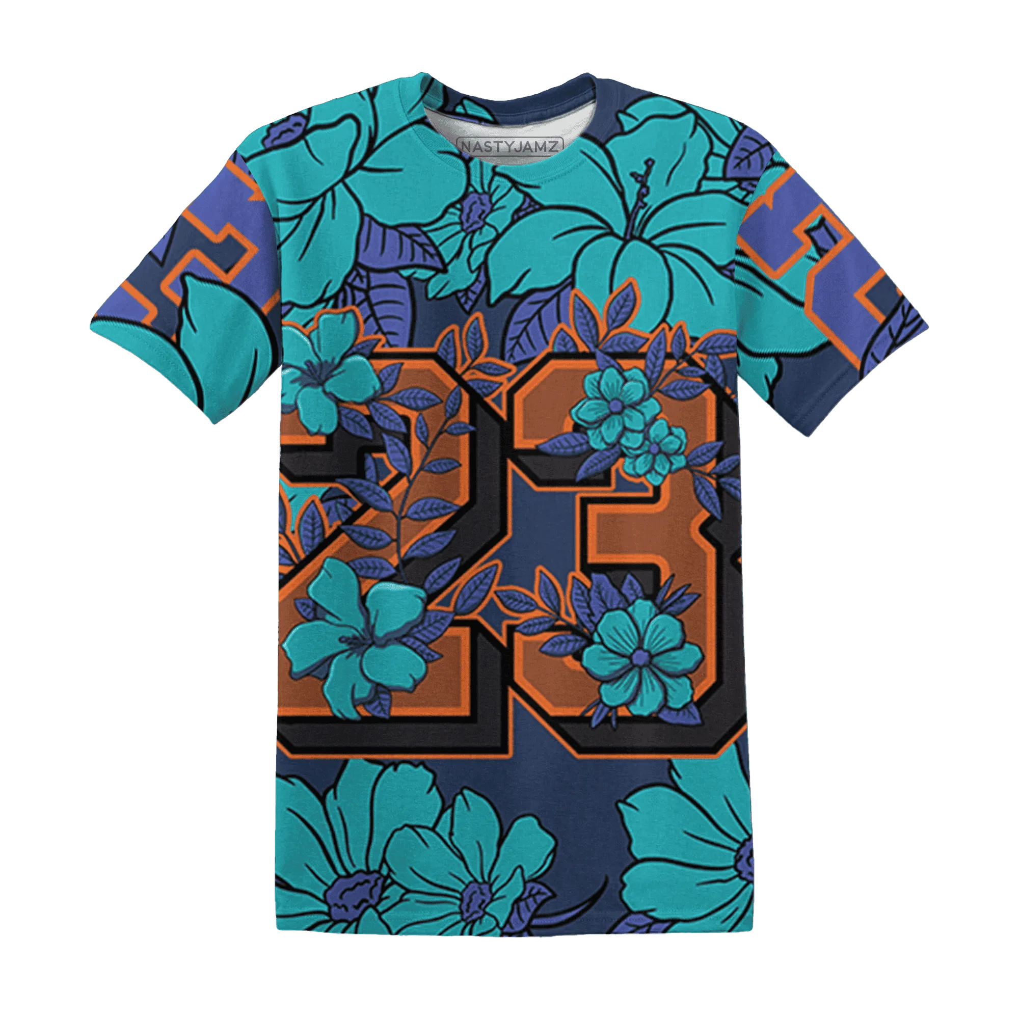 AM-Plus-Drift-Midnight-Navy-Total-Orange-Dusty-Cactus-T-Shirt-Match-23-Floral-3D-Flower