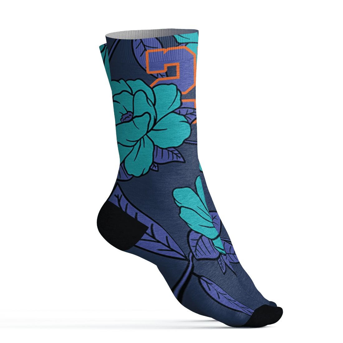 AM-Plus-Drift-Midnight-Navy-Total-Orange-Dusty-Cactus-Socks-Match-23-Floral-3D-Flower