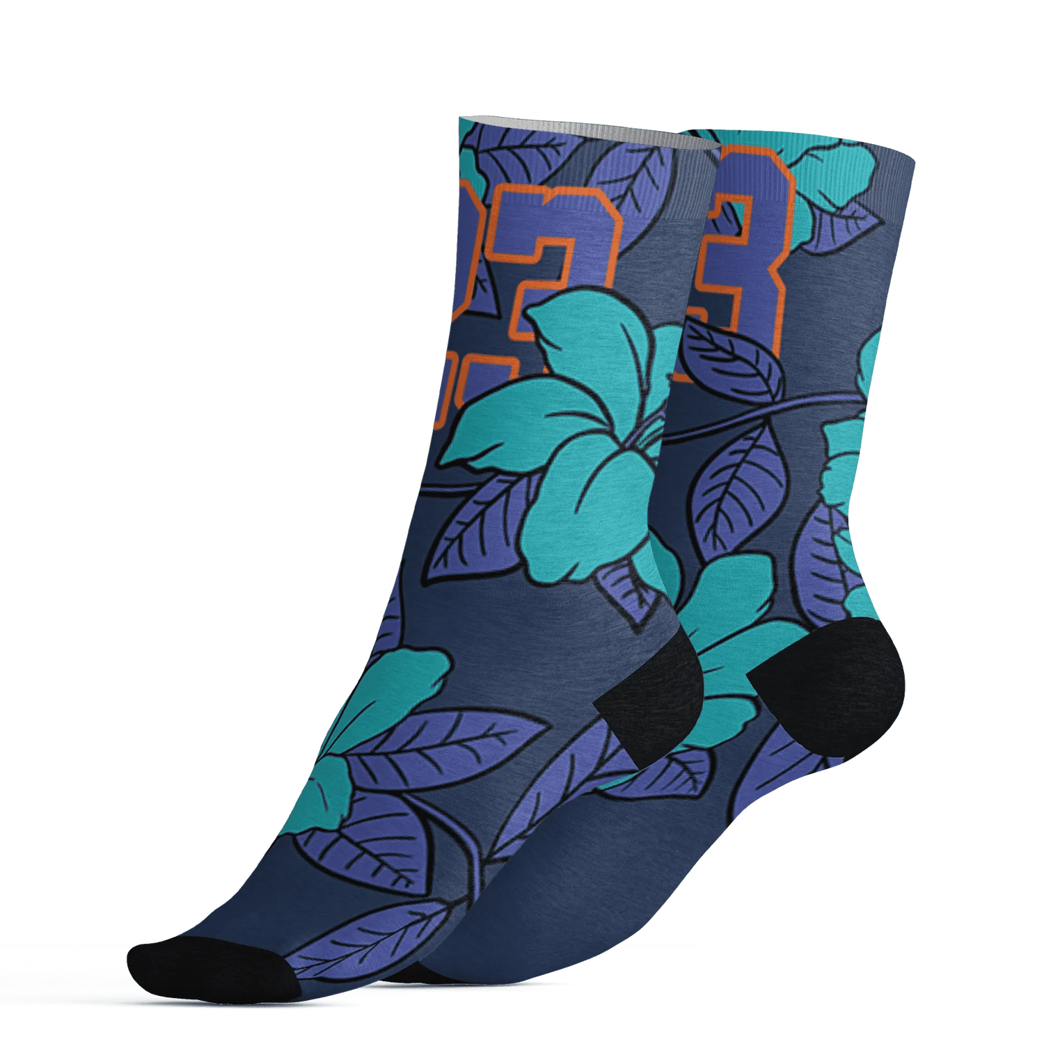 AM-Plus-Drift-Midnight-Navy-Total-Orange-Dusty-Cactus-Socks-Match-23-Floral-3D-Flower