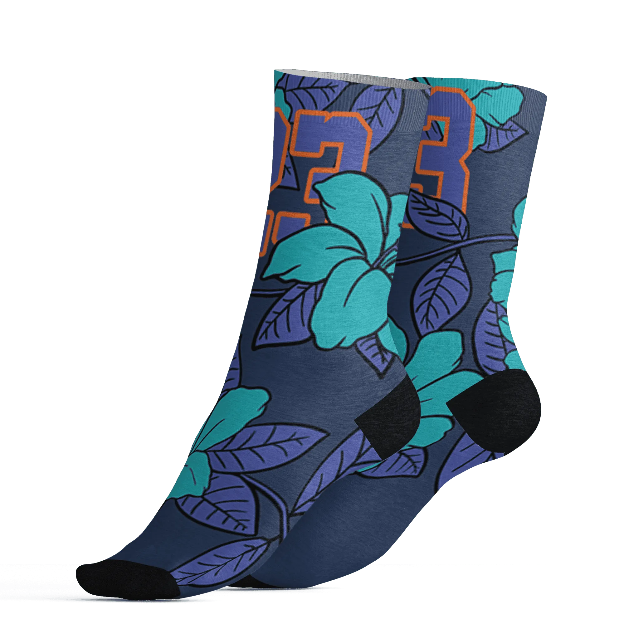 AM-Plus-Drift-Midnight-Navy-Total-Orange-Dusty-Cactus-Socks-Match-23-Floral-3D-Flower