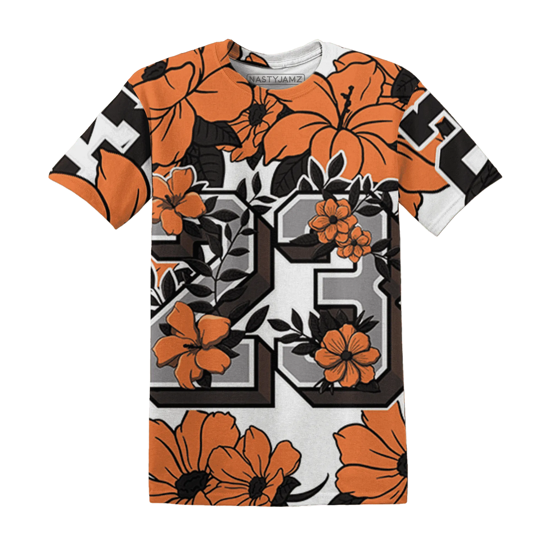AM-TW-White-Orange-T-Shirt-Match-23-Floral-3D-Flower