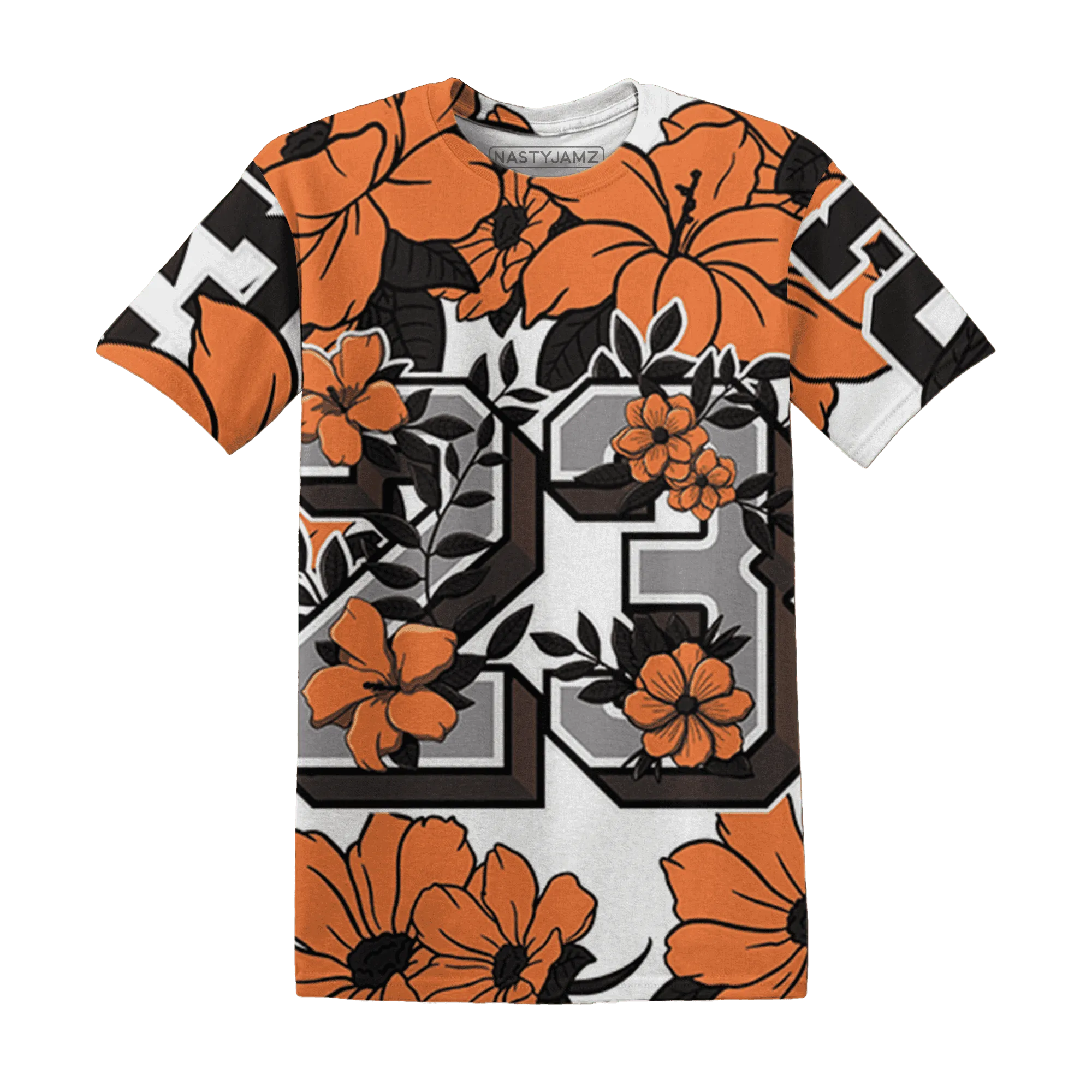 AM-TW-White-Orange-T-Shirt-Match-23-Floral-3D-Flower