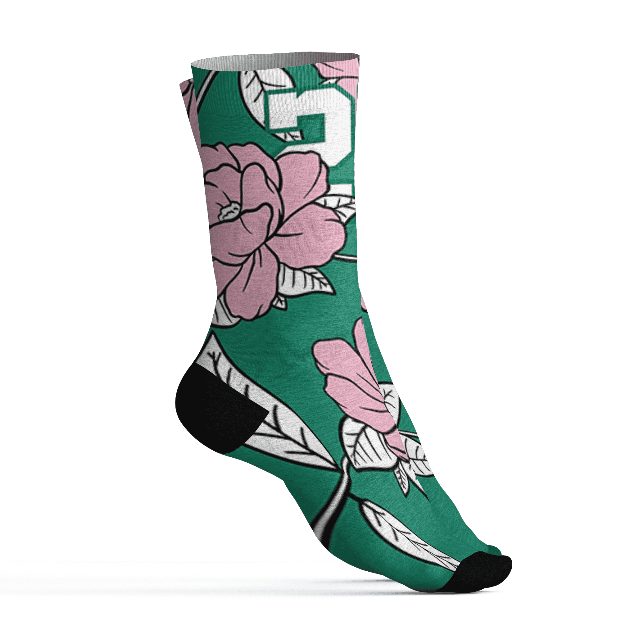 Dunk-Pink-Malachite-Medium-Soft-Low-Sail-Socks-Match-23-Floral-3D-Flower