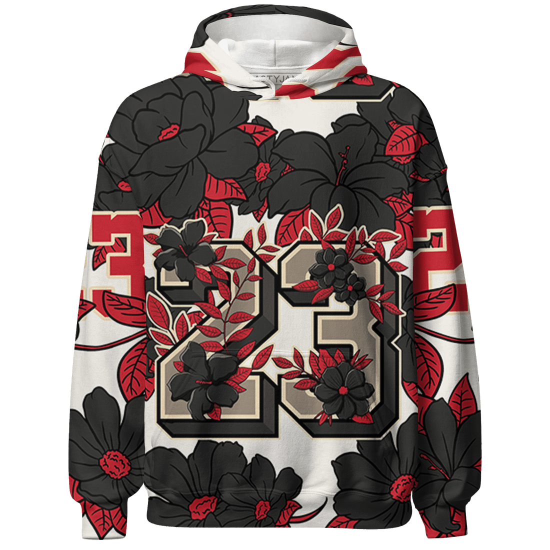 Jumman Jack University Red Hoodie Match 23 Floral 3D All-Over Print Flower - NastyJamz