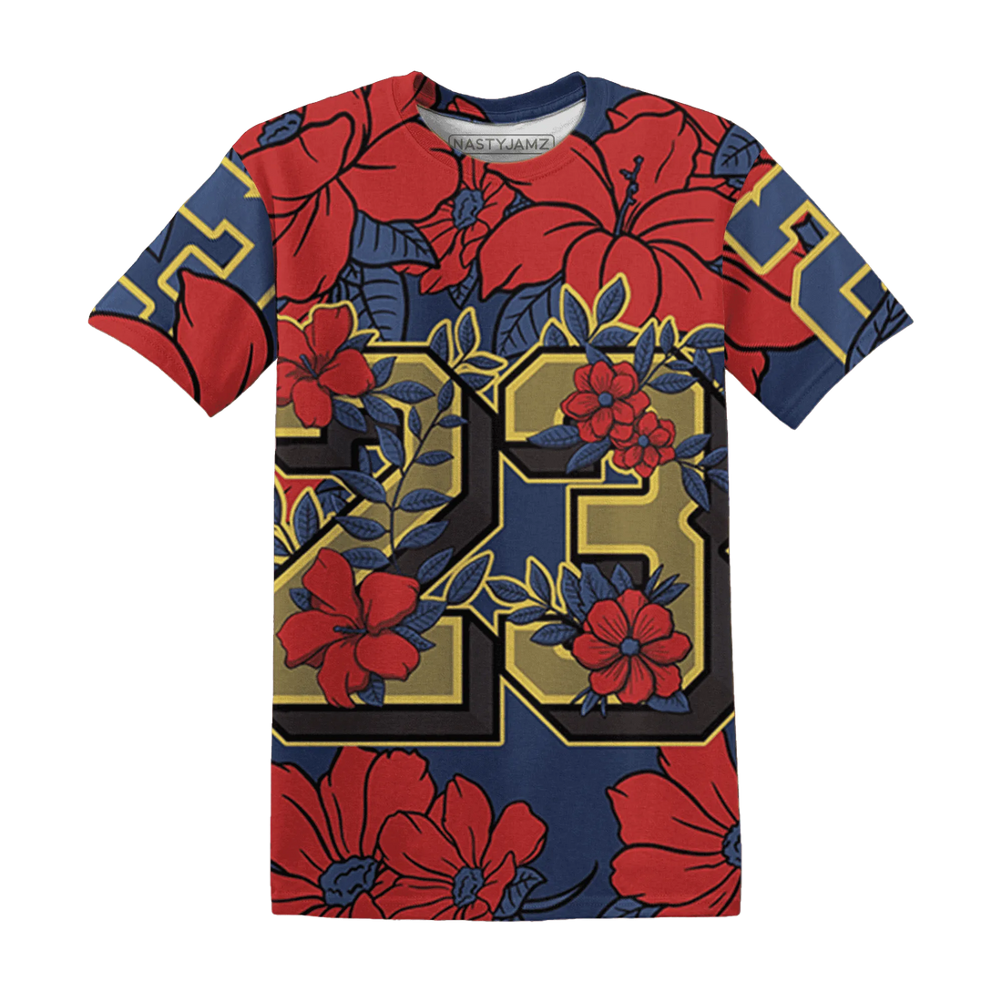 VaporMax-Air-Plus-Midnight-Navy-Gold-Black-T-Shirt-Match-23-Floral-3D-Flower