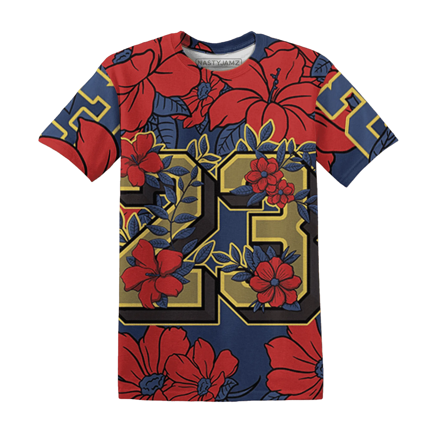 VaporMax-Air-Plus-Midnight-Navy-Gold-Black-T-Shirt-Match-23-Floral-3D-Flower