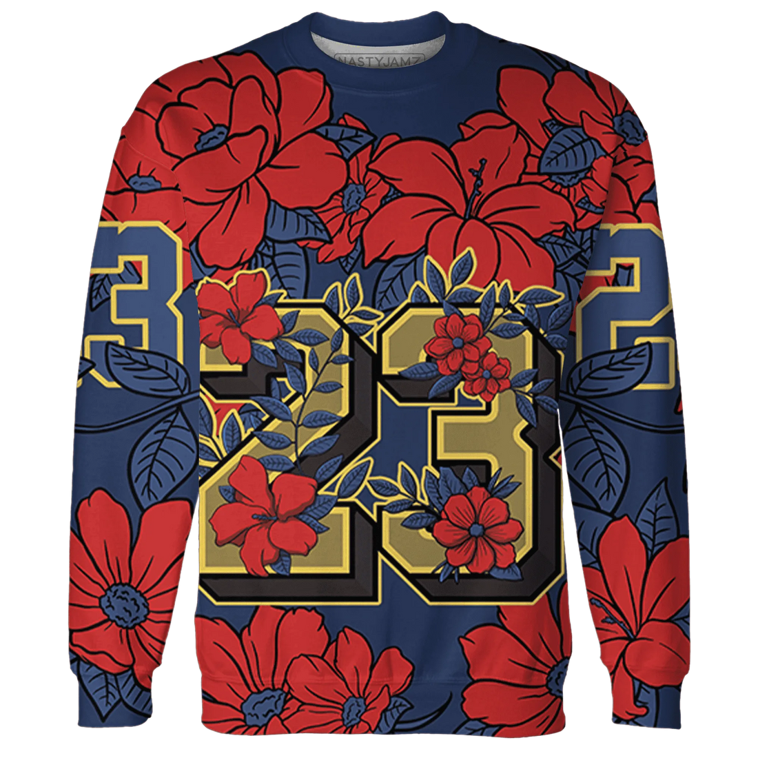 VaporMax-Air-Plus-Midnight-Navy-Gold-Black-Sweatshirt-Match-23-Floral-3D-Flower