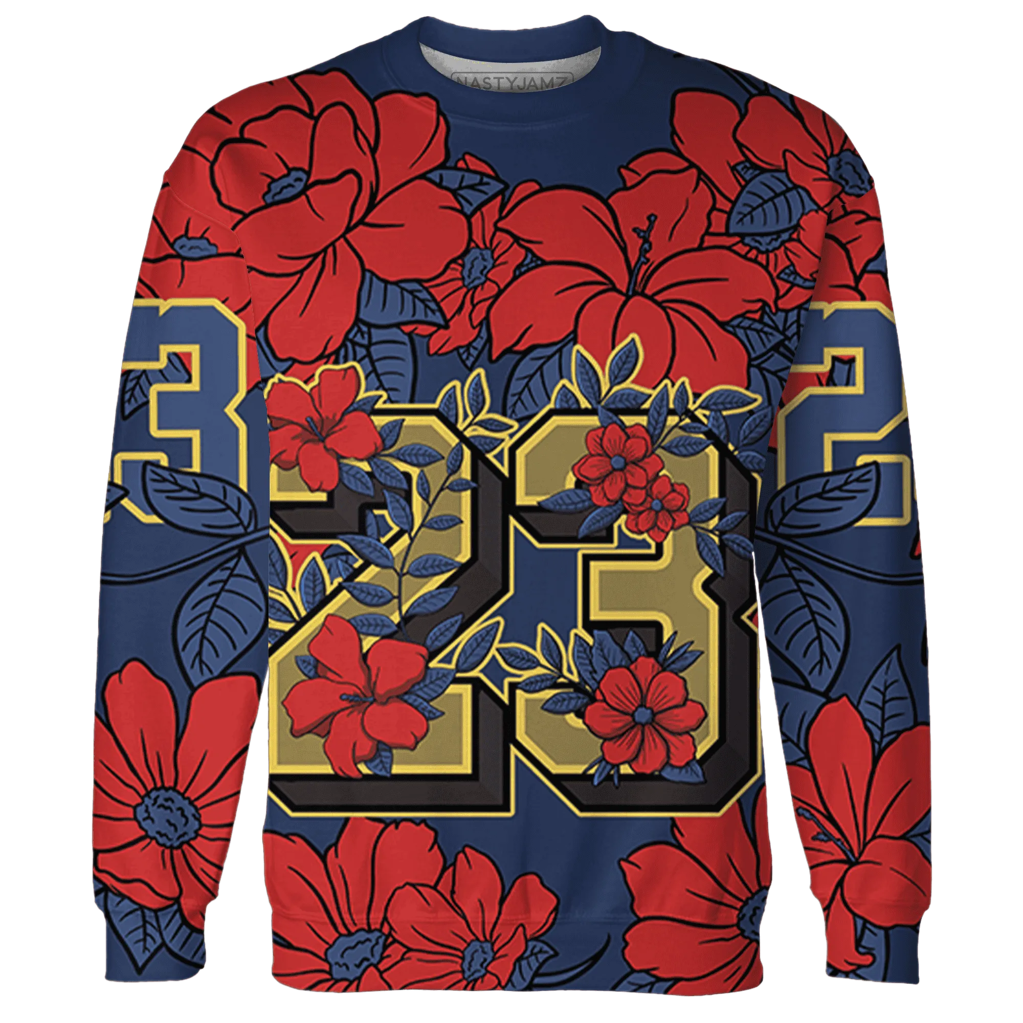 VaporMax-Air-Plus-Midnight-Navy-Gold-Black-Sweatshirt-Match-23-Floral-3D-Flower