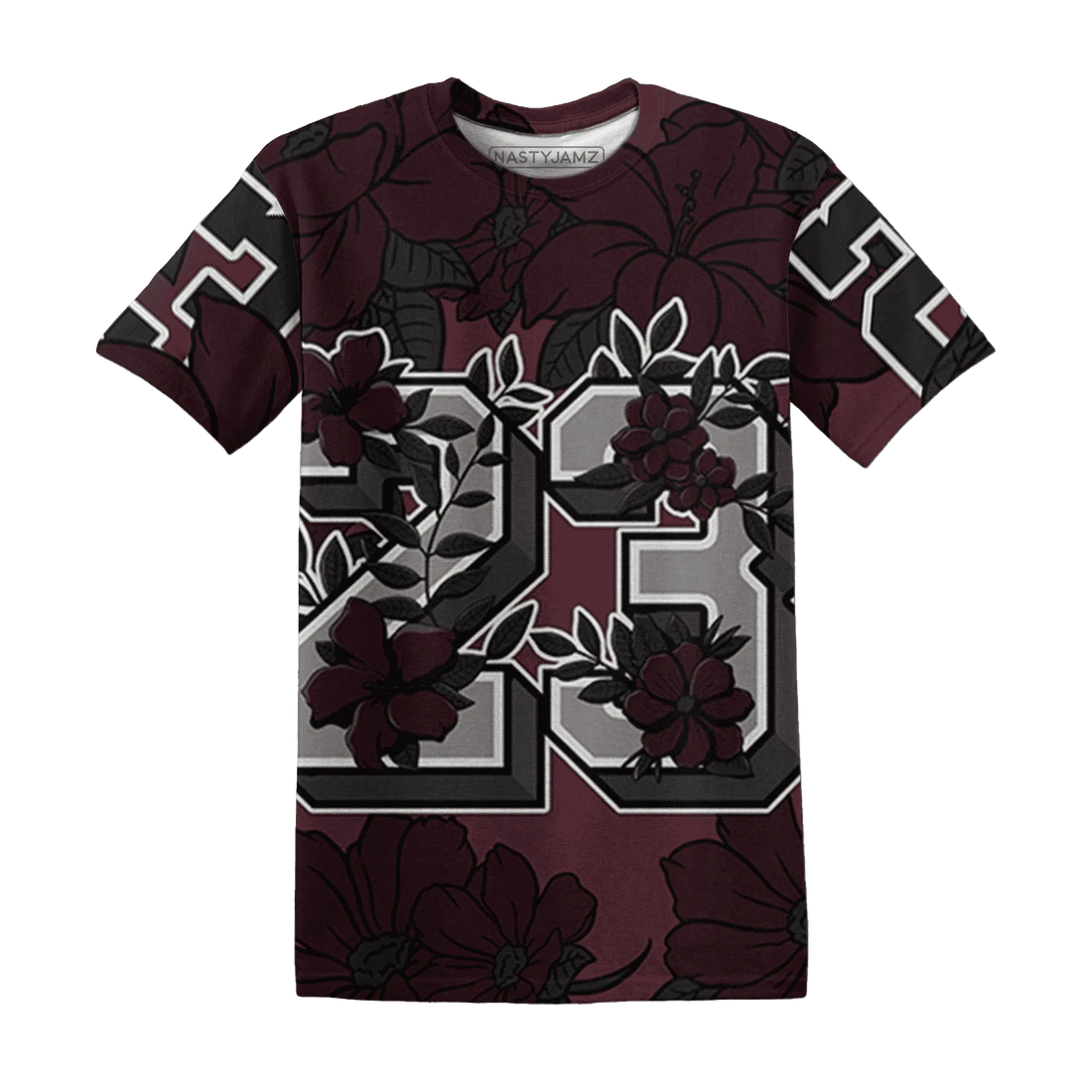 VaporMax-Night-Maron-Burgundy-T-Shirt-Match-23-Floral-3D-Flower