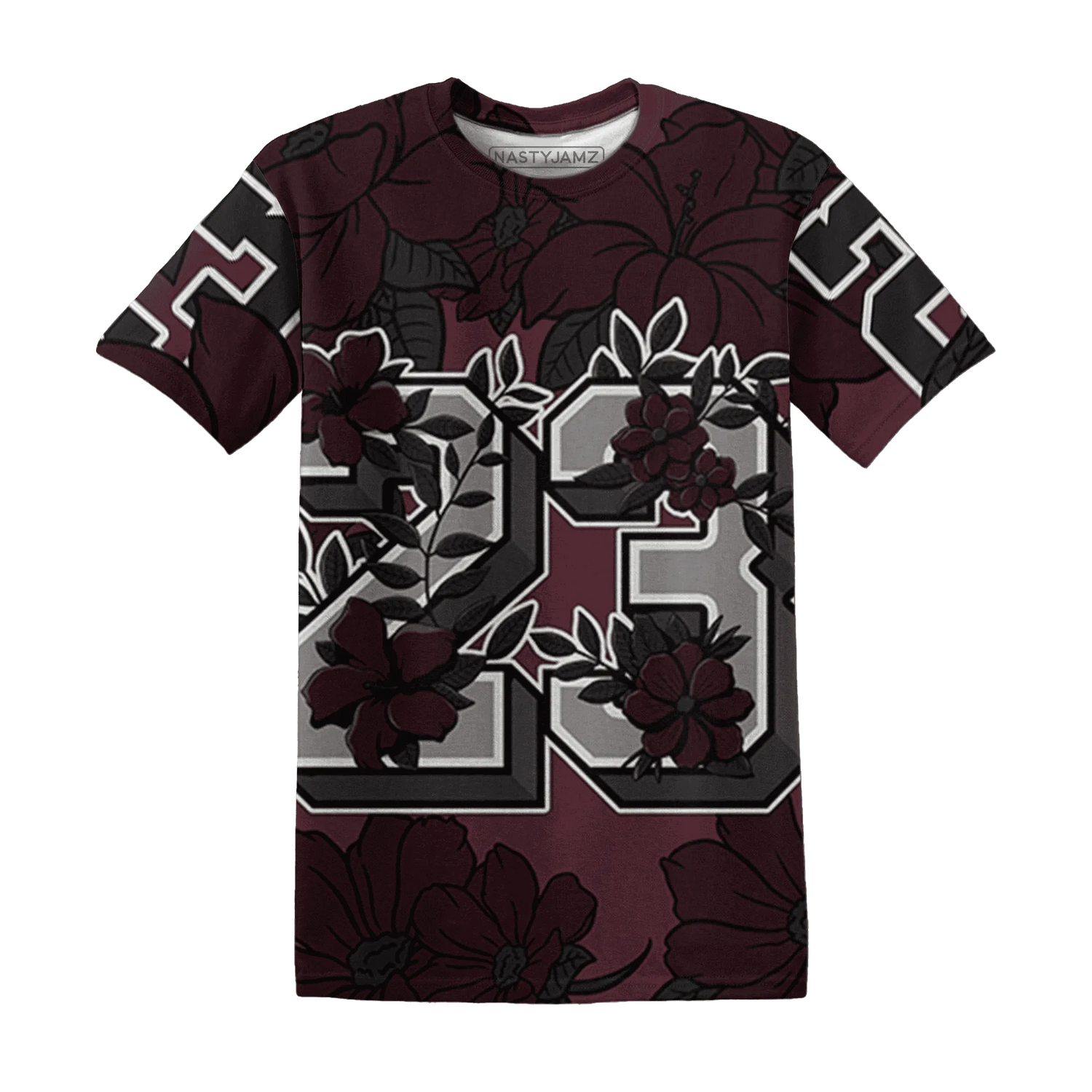 VaporMax-Night-Maron-Burgundy-T-Shirt-Match-23-Floral-3D-Flower