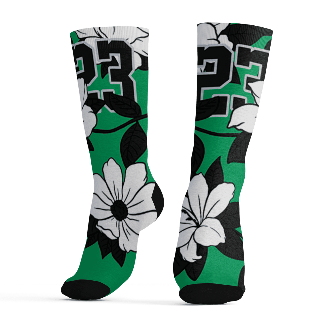 Lucky Green 5s Socks Match 23 Floral 3D All-Over Print Flowers - NastyJamz