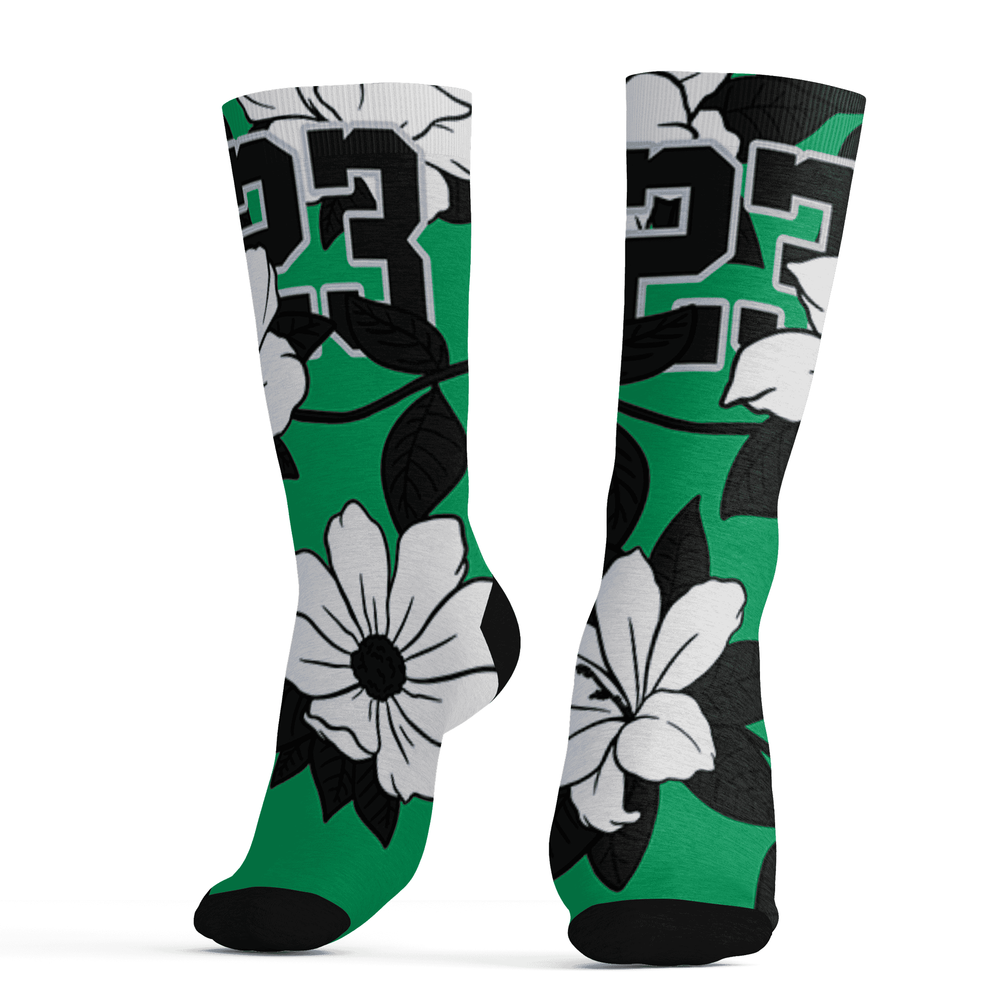 Lucky Green 5s Socks Match 23 Floral 3D All-Over Print Flowers - NastyJamz