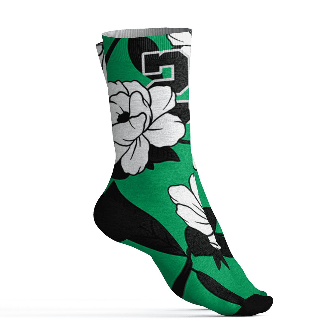 Lucky Green 5s Socks Match 23 Floral 3D All-Over Print Flowers - NastyJamz