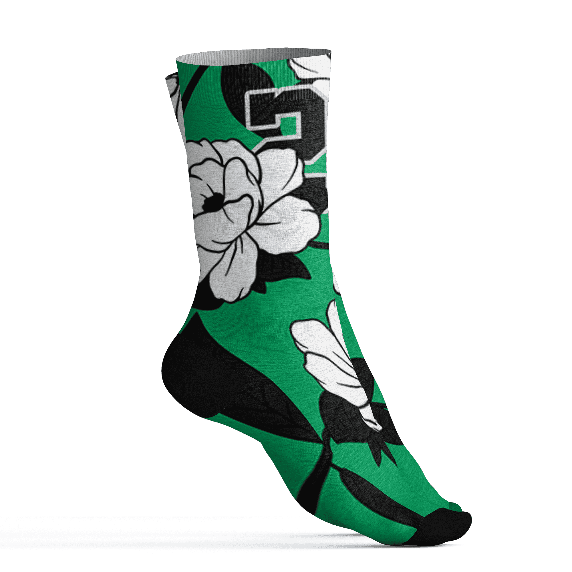 Lucky Green 5s Socks Match 23 Floral 3D All-Over Print Flowers - NastyJamz