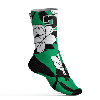 Lucky Green 5s Socks Match 23 Floral 3D All-Over Print Flowers - NastyJamz