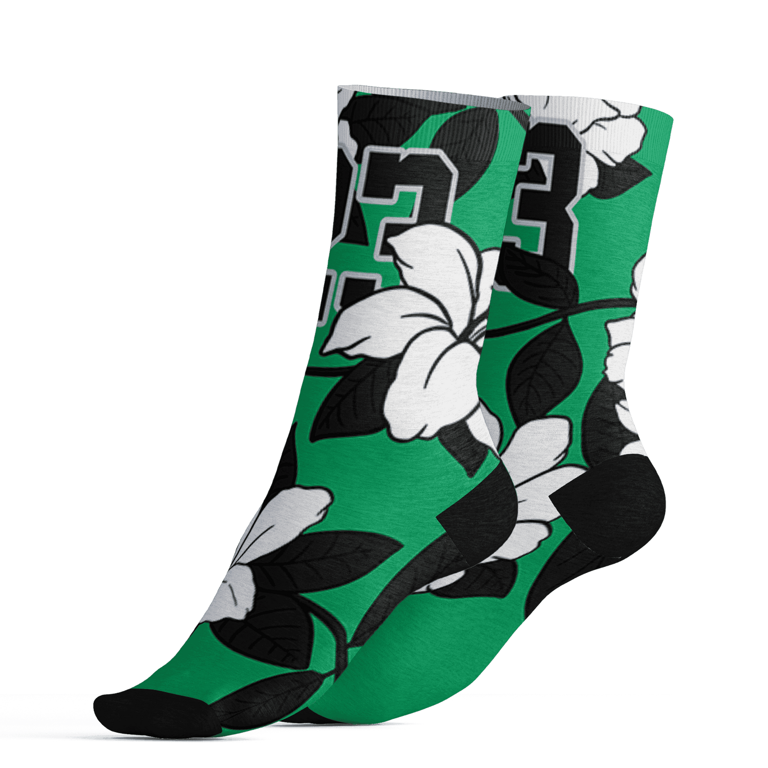 Lucky Green 5s Socks Match 23 Floral 3D All-Over Print Flowers - NastyJamz
