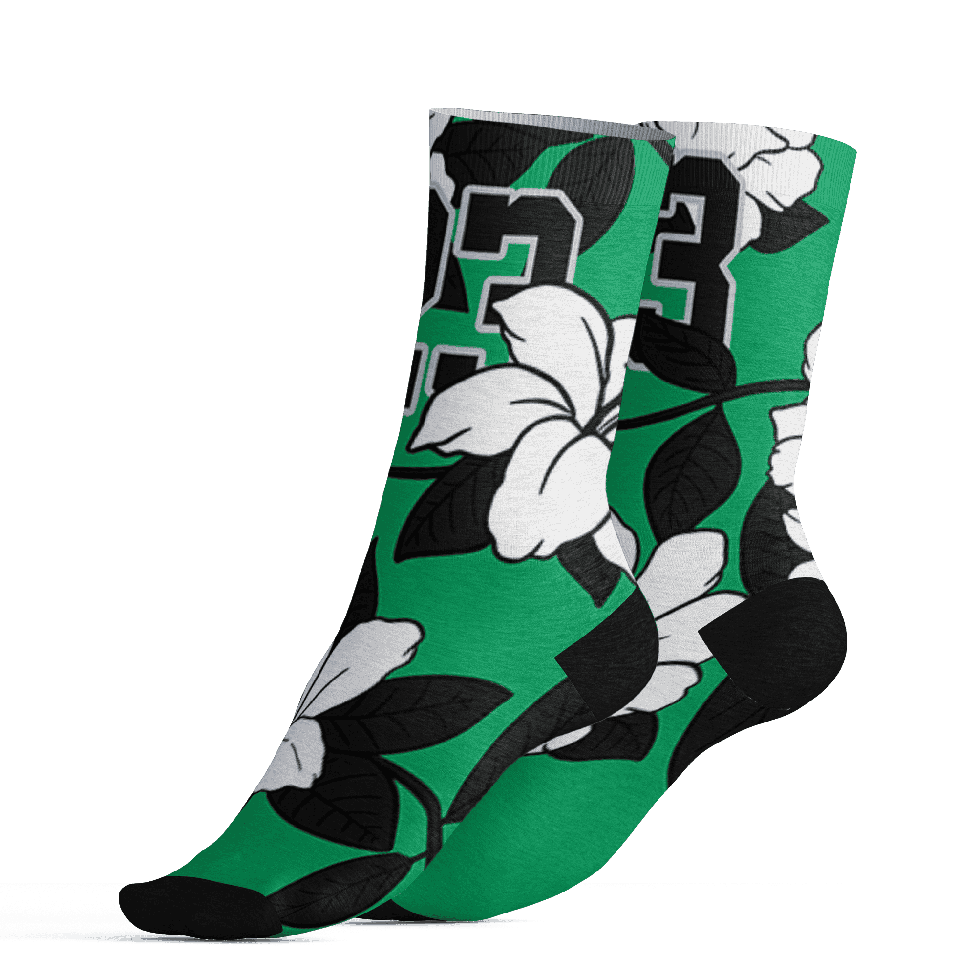 Lucky Green 5s Socks Match 23 Floral 3D All-Over Print Flowers - NastyJamz