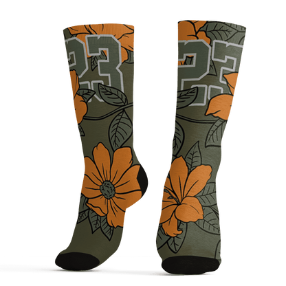 Olive 5s Socks Match 23 Floral 3D All-Over Print Flowers - NastyJamz
