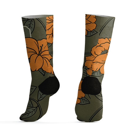 Olive 5s Socks Match 23 Floral 3D All-Over Print Flowers - NastyJamz