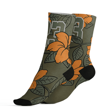 Olive 5s Socks Match 23 Floral 3D All-Over Print Flowers - NastyJamz