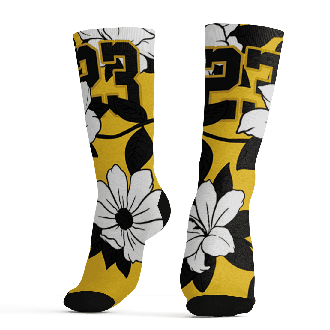 Yellow Ochre 6s Socks Match 23 Floral 3D All-Over Print Flowers - NastyJamz