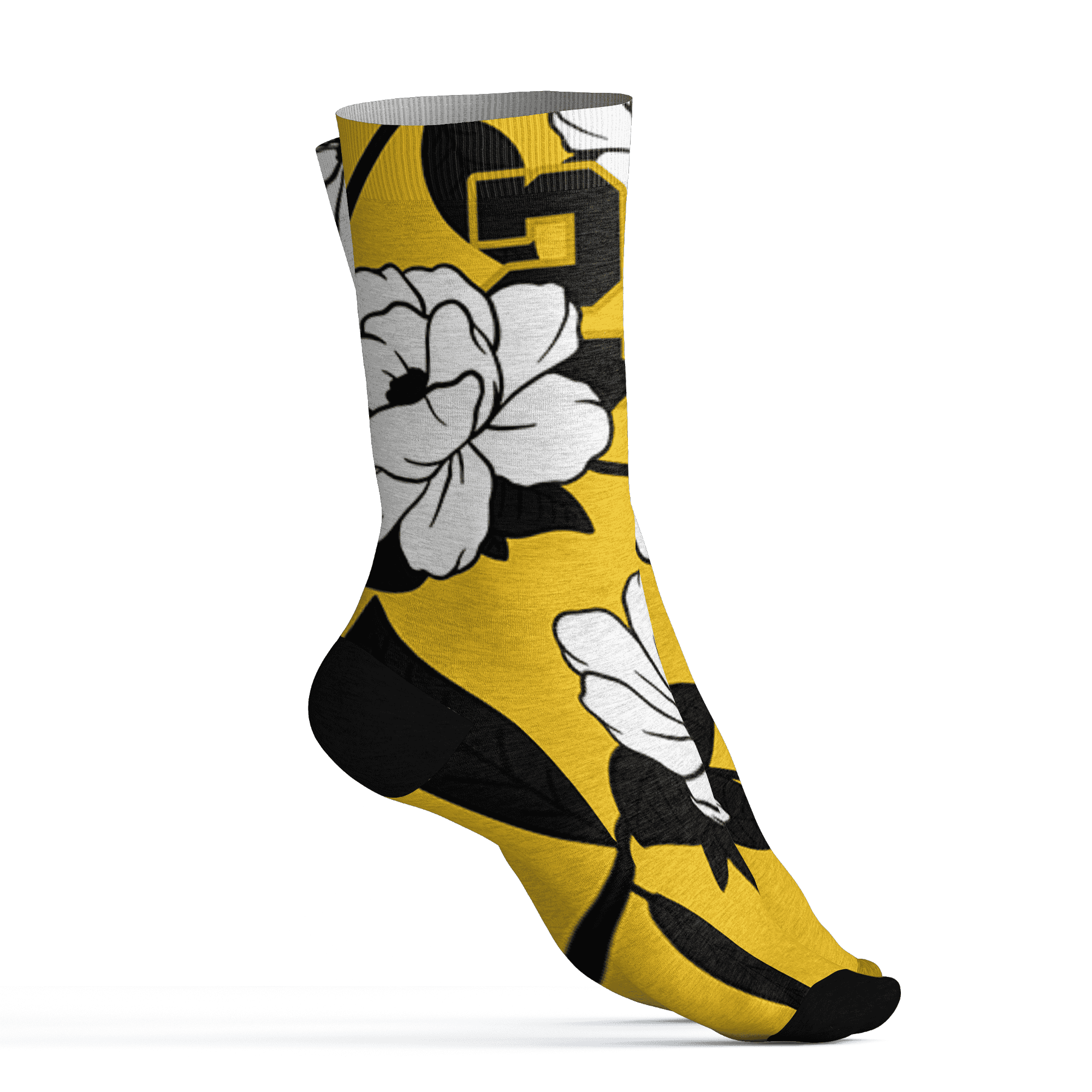 Yellow Ochre 6s Socks Match 23 Floral 3D All-Over Print Flowers - NastyJamz